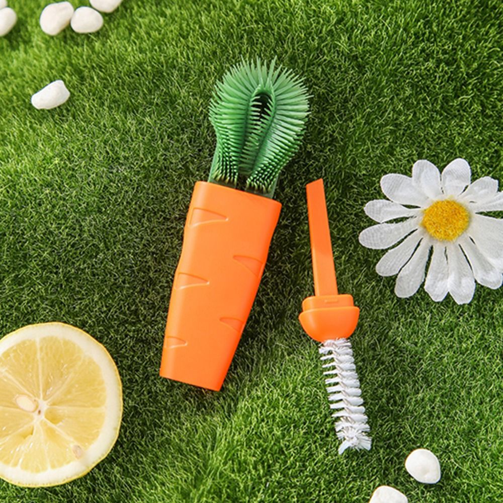 Three-in-One Durable Food Grade Carrot Multi-functional Glass Cleaner Milk Bottle Brush Cleaning Tool Cup Scrubber