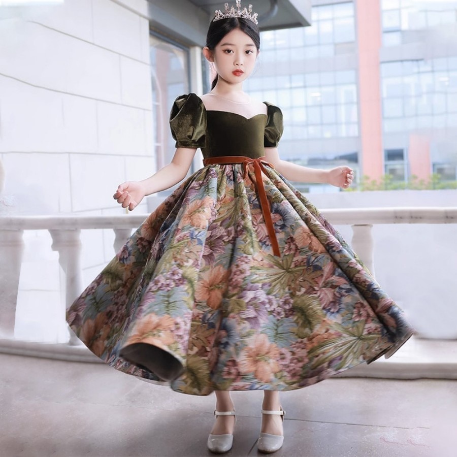 Expensive Teen Girls Short Sleeve Print Flower Pageant And Occasion Gown 3 To 14 Years Formal Princess Prom And Gala Party Dress