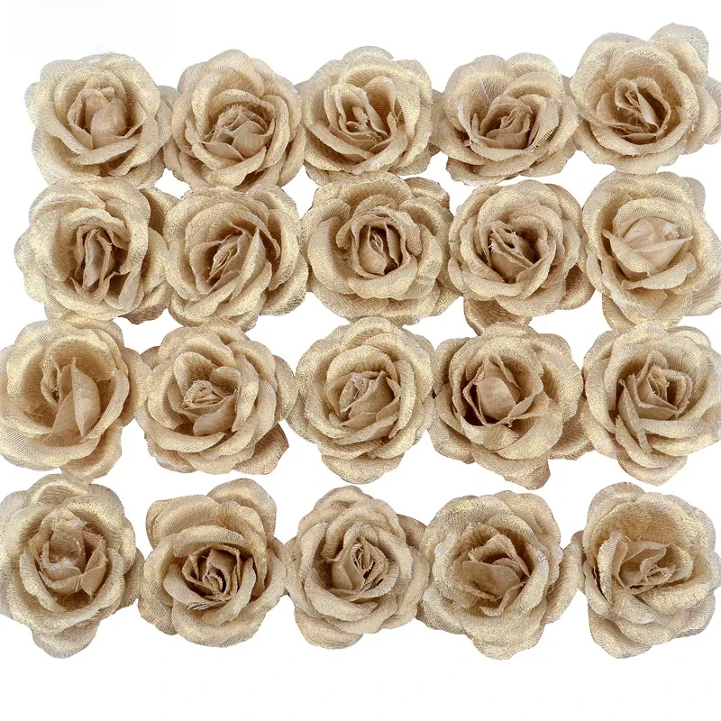 10pcs 4cm Silk Gold Artificial Rose Flower Heads Decorative Flowers for Wedding Home Party