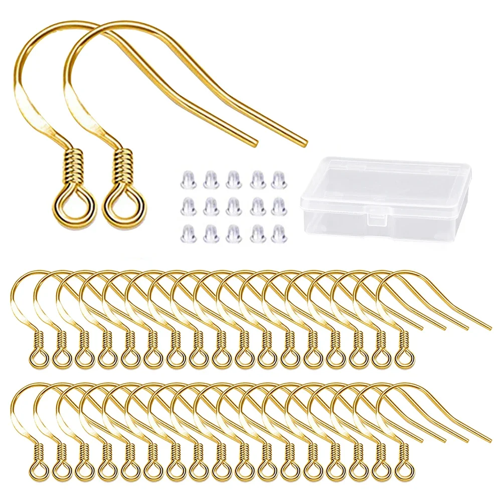 50Pcs/Box 925 Silver-Plated Gold Earring Hooks Kit With Earring Backs For DIY Jewelry Making
