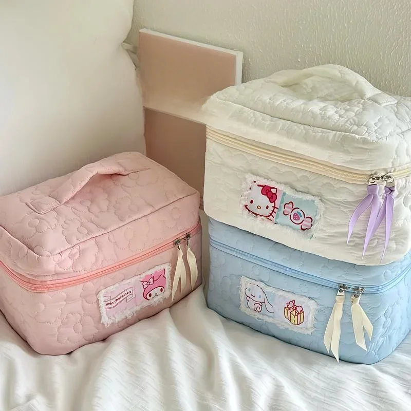 Kawaii Sanrio Melody Anime Cosmetic Bag Cartoon Make Up Brush Large Capacity Storage Bags Portable