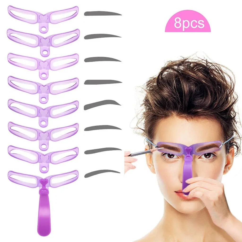 8 In 1 Reusable Eyebrow Stencil Beauty Makeup Brow Stamp Template Eyebrows Shape Set Eye Brow Makeup