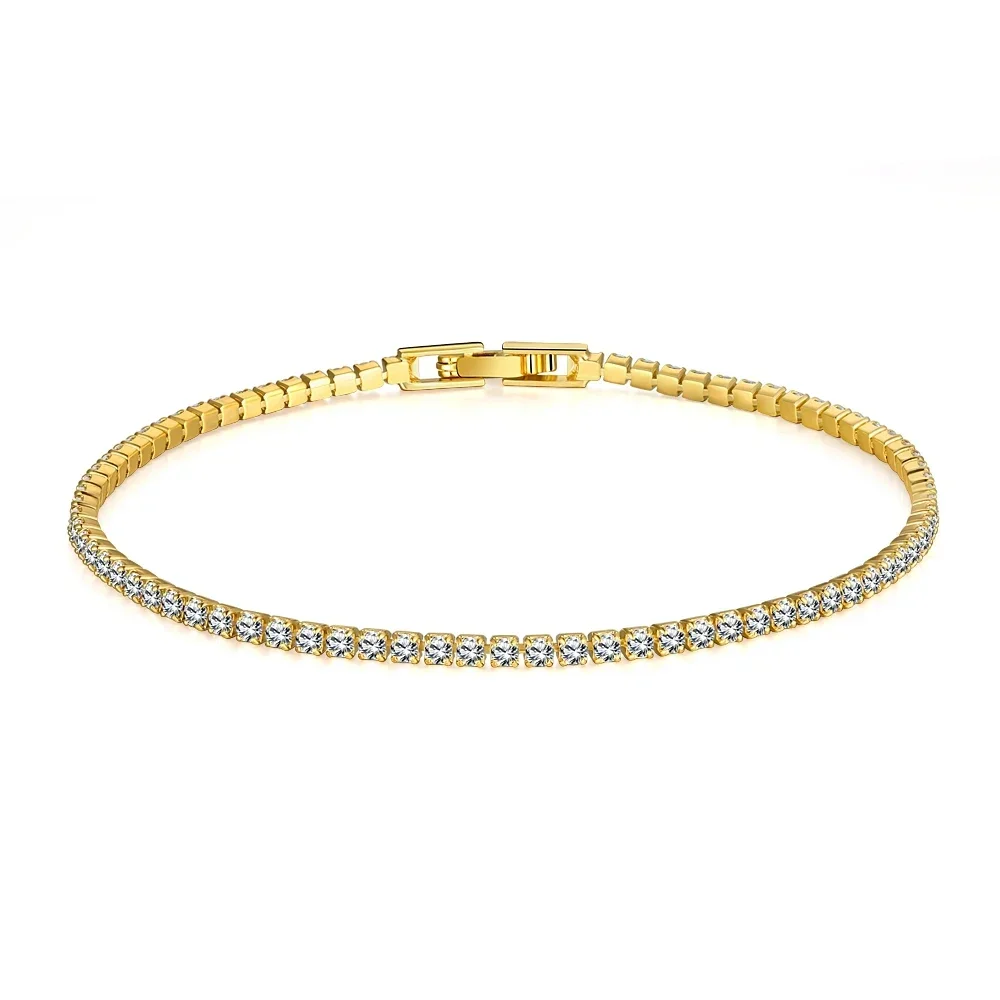 Sterling 925 Silver Jewelry 16cm to 19cm Tennis Bracelet 2mm Zirconia Anniversary Gift Genuine
