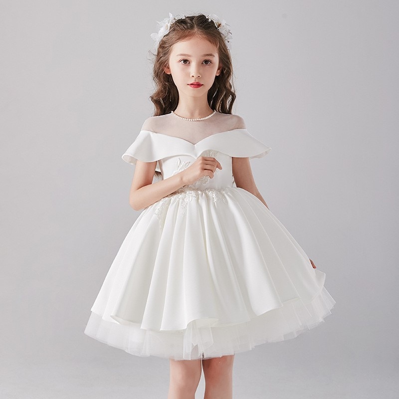 Kids Bridemaid Wedding Dresses Girl Children White Ball Gowns Clothing Girls Boutique Party Dress Wear Elegant Frocks Vestidos