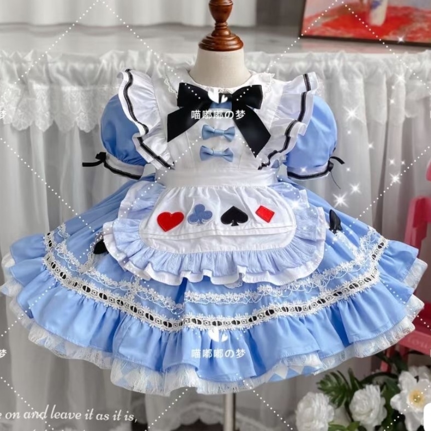 0-8Y Baby Girl Summer Blue Alice Turkish Vintage Lolita Princess Ball Gown Dress for Birthday Holiday Casual Eid