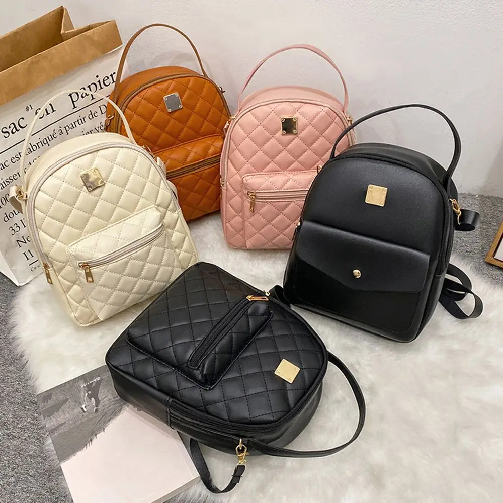 Mini Backpack Women's Shoulder Bags Diamond Grids PU Leather Bag Fashion Small School Bags Casual