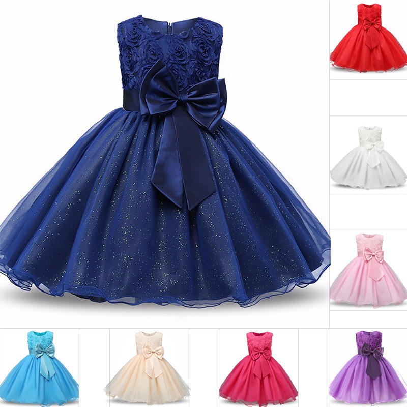 Flower Girls Dress for Wedding Princess Puffy Prom Gown Baby Girls Baptism Occasion Clothes Children Tutu Navy Dress for Girls