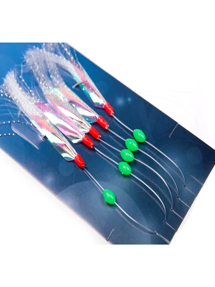5pcs/Pack Sabiki Soft Fishing Lure Rigs Bait Jigs Lure Feather Lure Herring Bait Tackle Tool For