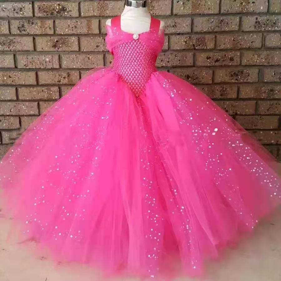 Baby Girls Glitter rose red Princess Tutu Dress Kids Crochet Tulle Dress Ball Gown with Hairbow Children Birthday Party Dresses
