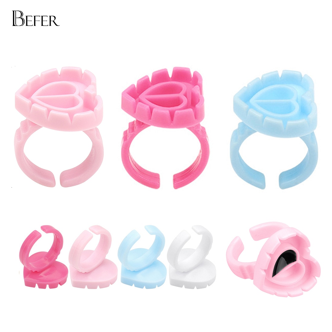 Befer Wholesale 100Pcs/Bag Disposable Eyelash Extension Glue Fan Cup Ring Tattoo Pigment Holder Container Lash Tools Supplier