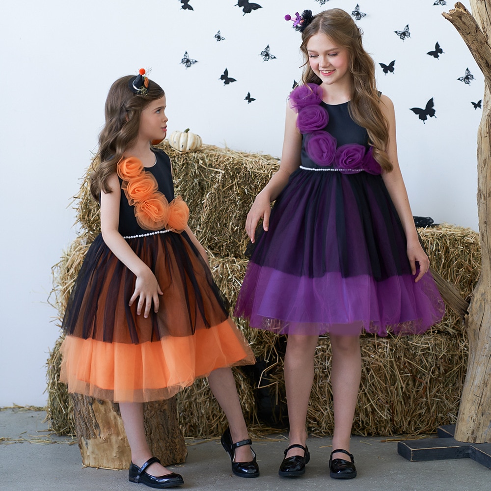 2023 Baby Girl Halloween Cosplay Costume Kids Birthday Party Mesh Ball Gown Children Carvinal Fancy Clothes kids Evening Dress