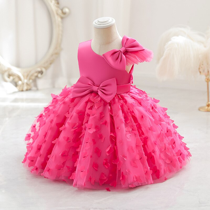 Fashion Baby Girl Flying Sleeves Princess Dress Butterfly TUTU Infant Child Bow Puffy Vestido Birthday Party Baby Clothes 1-8Y