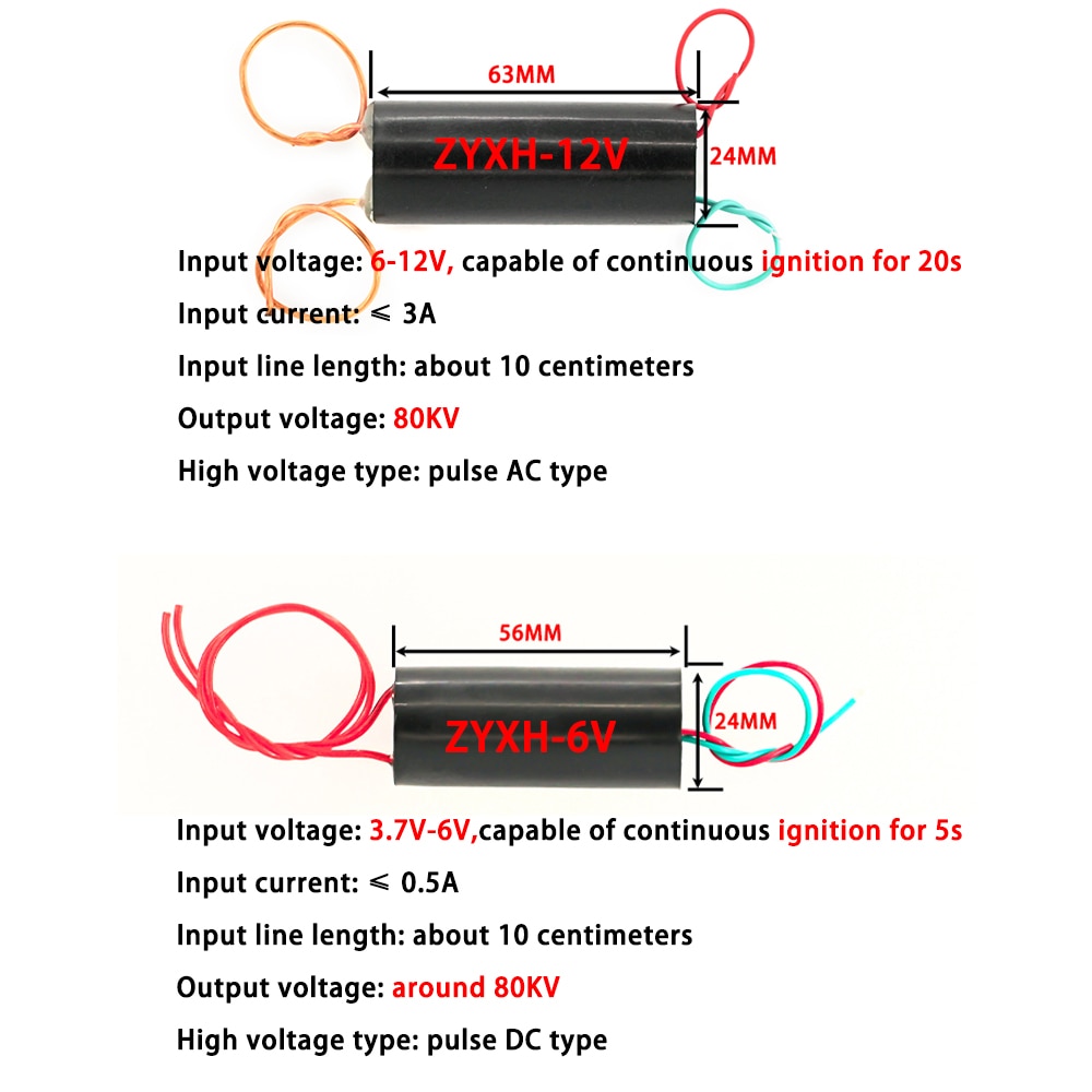 DC 3.6V-6V DC 6-12V To 20KV 40KV 80KV Boost Step Up Module High Voltage Generator Pulse Arc Generator Ignition Coil Module