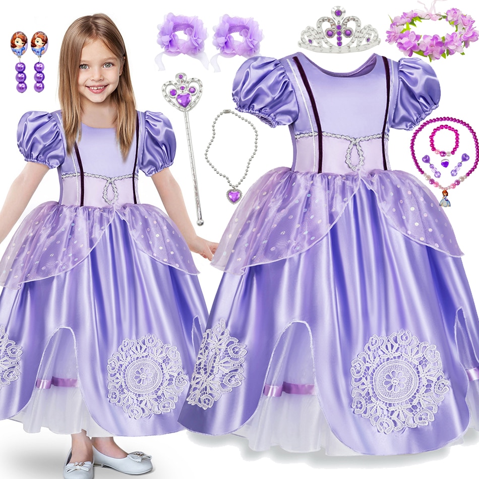 Girl Sofia Dress Princess Costume Kid Party Cosplay Vestidos Luxury Party Gown Carnival Anime Movie Role Play Outfit Party Birth