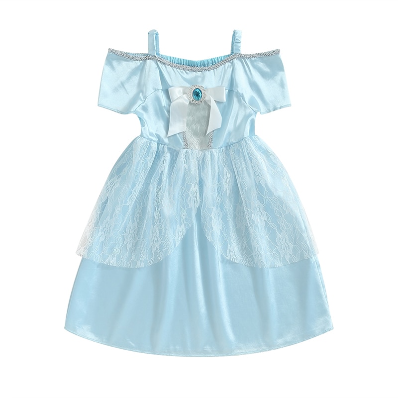 Winkinlin Little Girls Halloween Costume Kids Girls Princess Dress Short Sleeve Bow Lace Patchwork Cosplay Dress