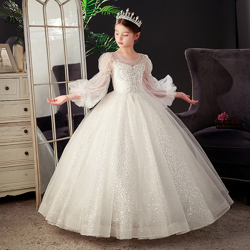 New Year Party Flower Girls Dress for Wedding Evening Formal Children Princess Pageant Long Gown Kids Dresses for Girls Clothes