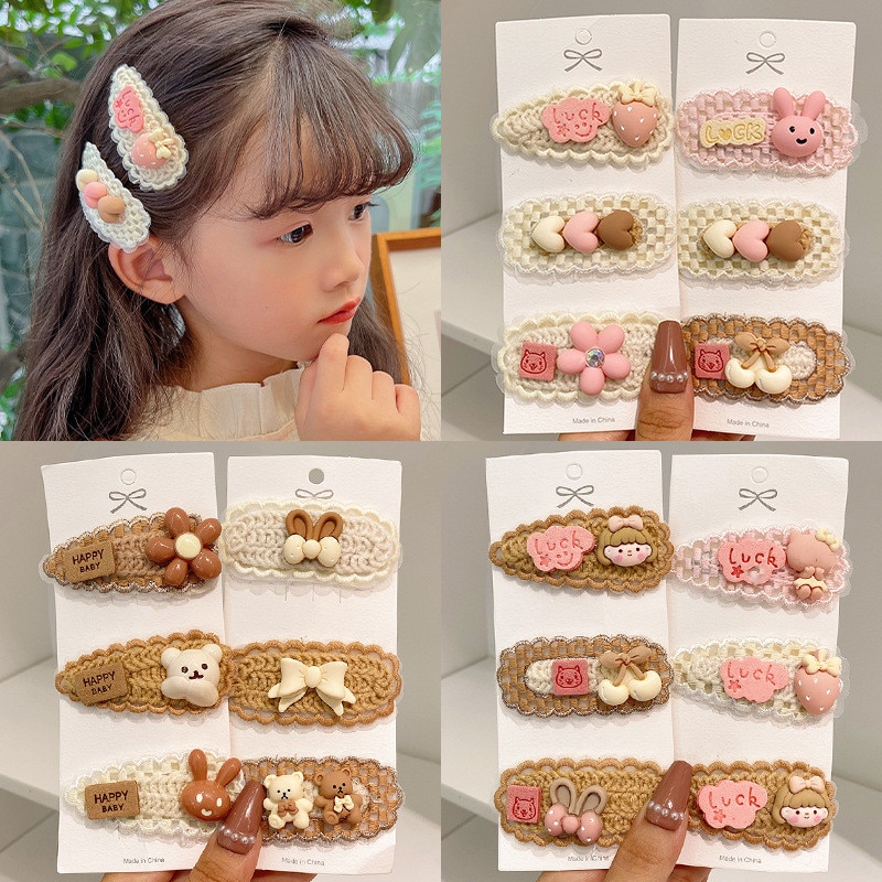 3pc Toddler Girl Hair Clip Kawaii Cartoon Animal Hair Clip for Kids Girl Autumn Winter Kint Plush Bang Side Clip Lovely Headwear