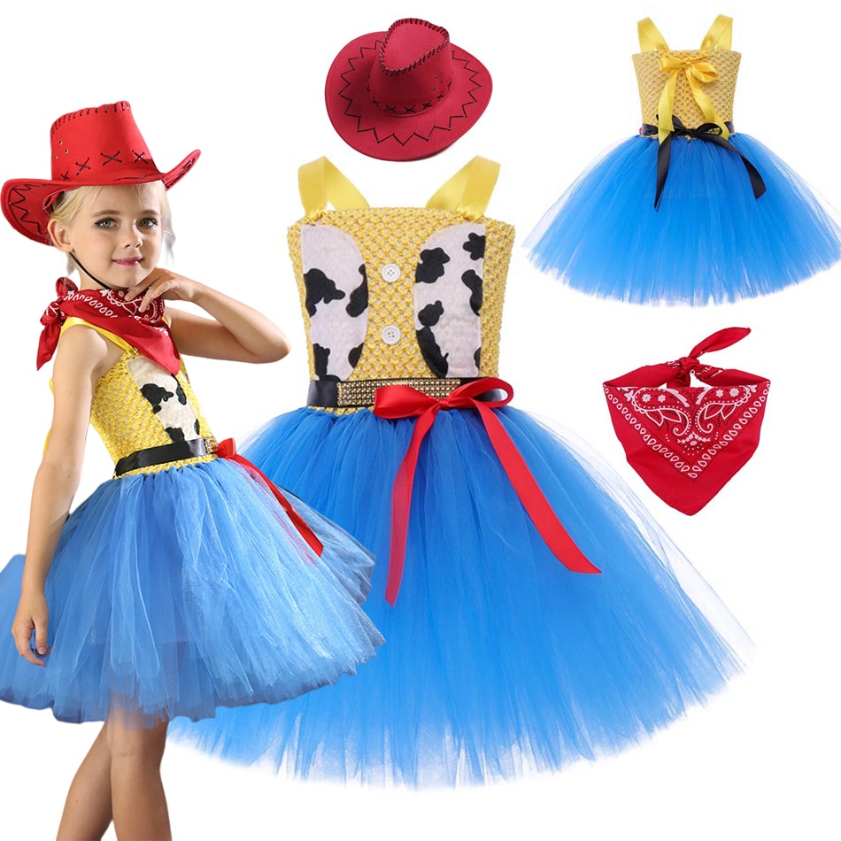 Disney Toy Story Jessie Dress Girl Fansy Tutu Gown with Hat Party Halloween Costume Princess Children Children Carnival Clothes