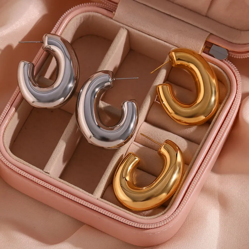 Hollow Light Easy to Wear Oversize Bold Chunky Hoop Earrings For Woman Stainless Steel PVD Plated