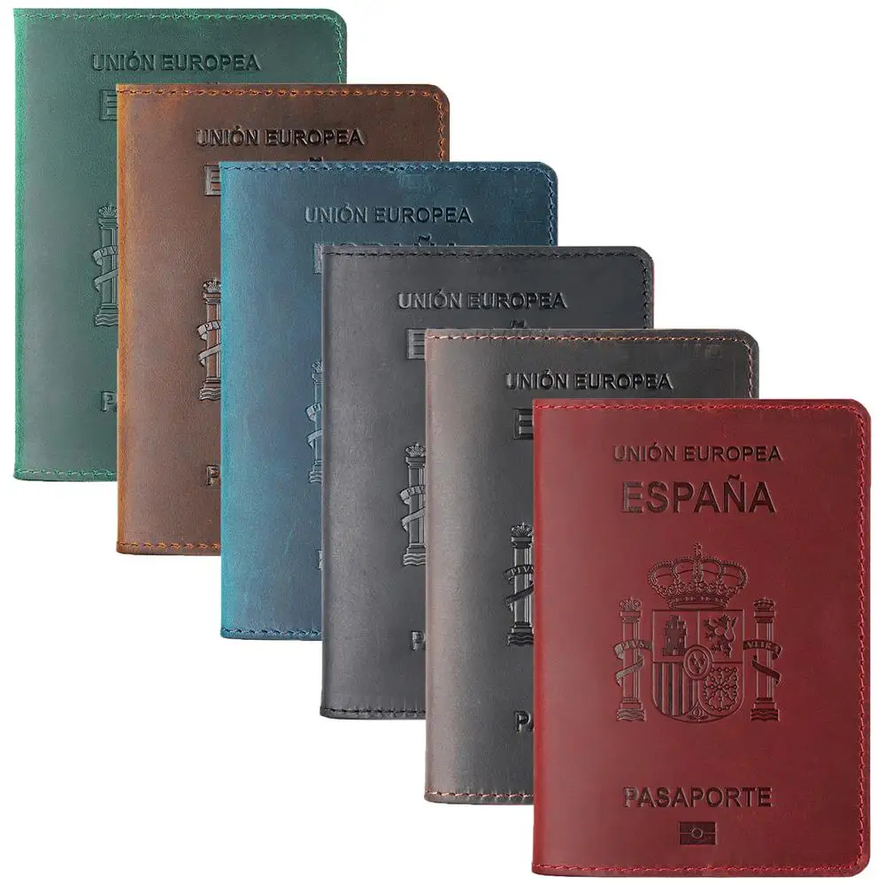 Spain Passport Cover Genuine Leather Passport Holder Protect Travel Gadgets Solid Real Leather