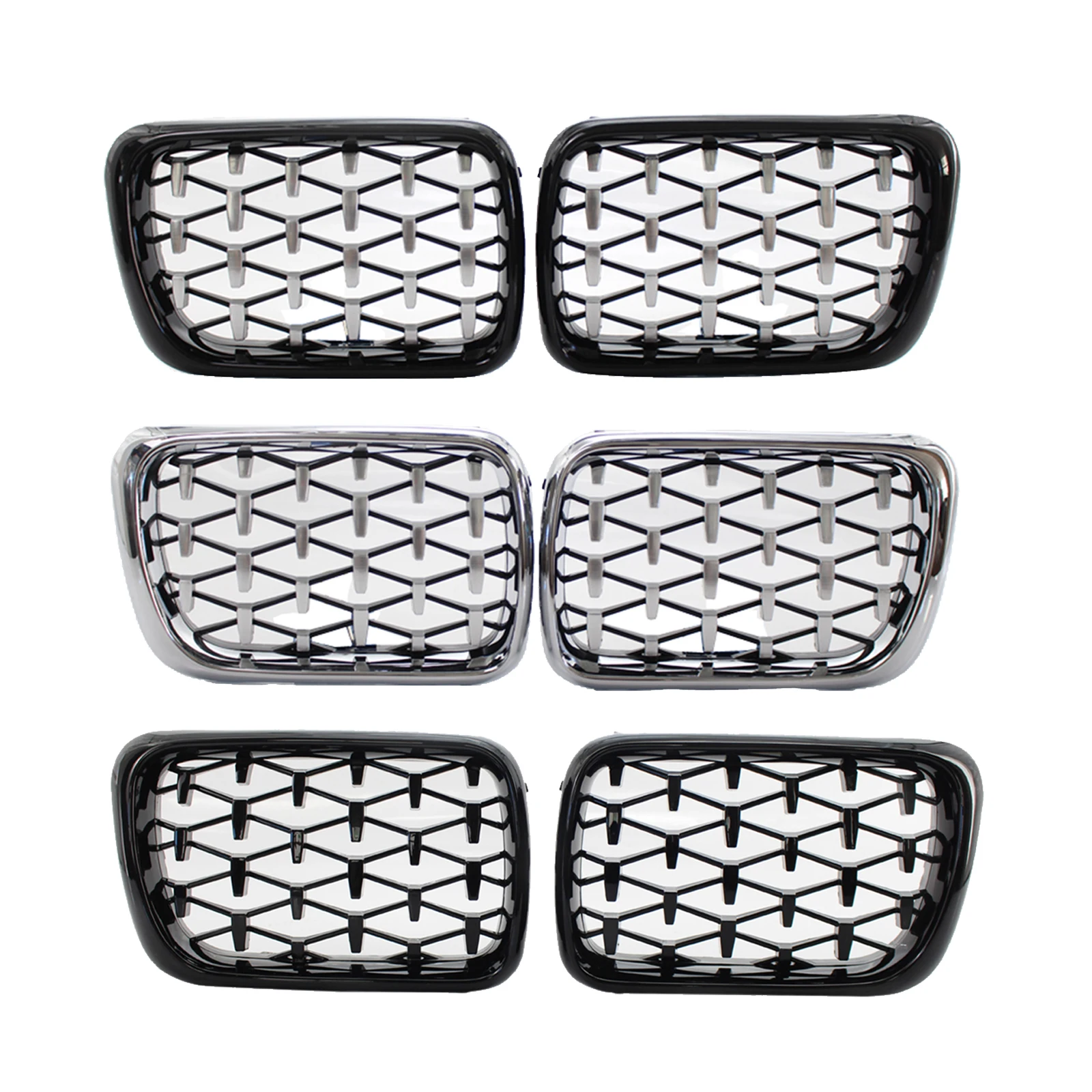 2Pcs Auto Car Front Bumper Kidney Grill Gloss Black Diamond Kidney Grill Replacement Front Bumper