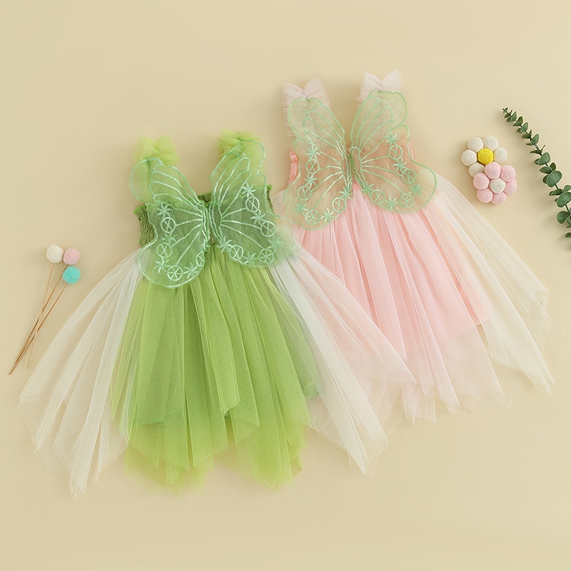 2023-07-21 Lioraitiin 0-4Years Toddler Kids Girls Dress Butterfly Embroidery Tiered Tulle Sleeveless Cami Princess Dress