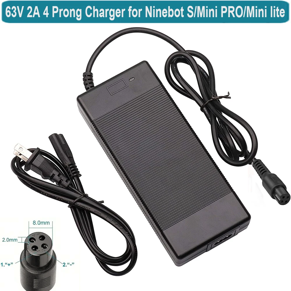 4 Prong Charger for Ninebot S/S-MAX/Mini PRO/Mini lite, 63V 2A Power Supply Compatible with by