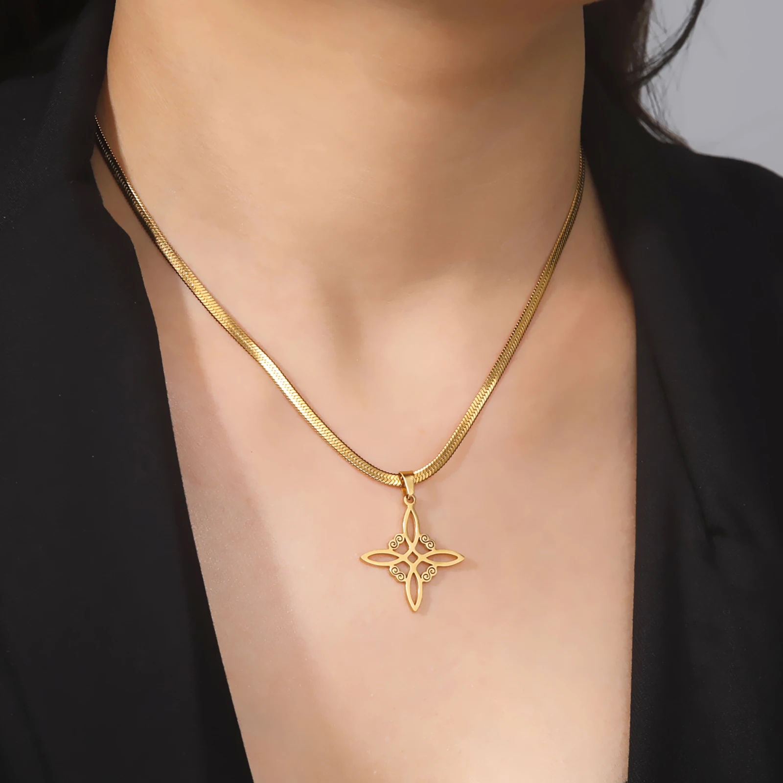 Skyrim Women Witch Knot Necklace Stainless Steel Gold Color Snake Chain Choker Amulet Wicca