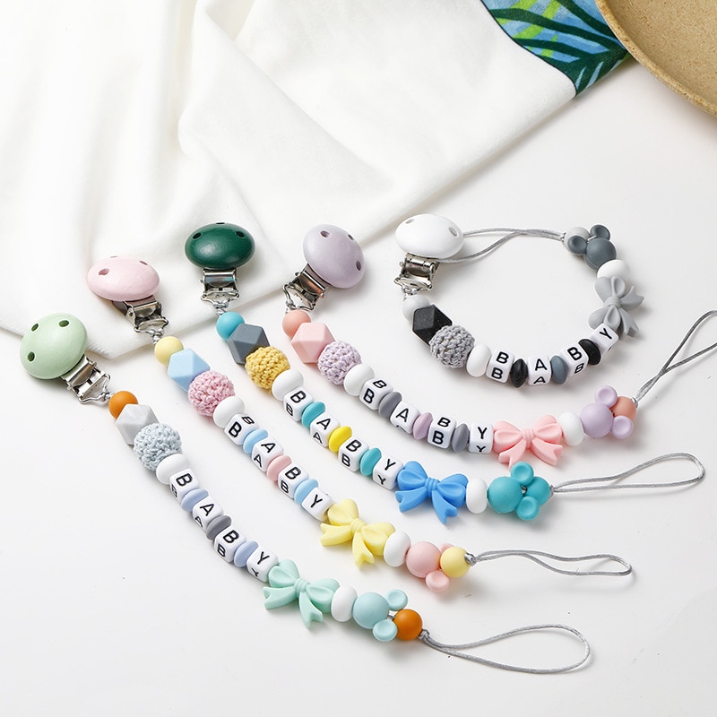1 Piece Newborn Pacifier Clip Chain European Style Cartoon Bowknot Nipple Clip Chain for Baby Boy Girl Anti-drop Pacifier Clips