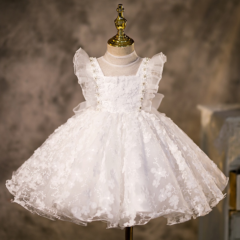 White 2023 Flower Girl Dresses for Weddings Kid's Fairy Princess Costume Ball Gown Children Birthday Party Clothing Baby Ba