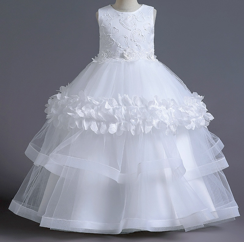 Children's Dress New Girls' Wedding Birthday Party Princess Flower Fluffy Dress Host Performance Dress