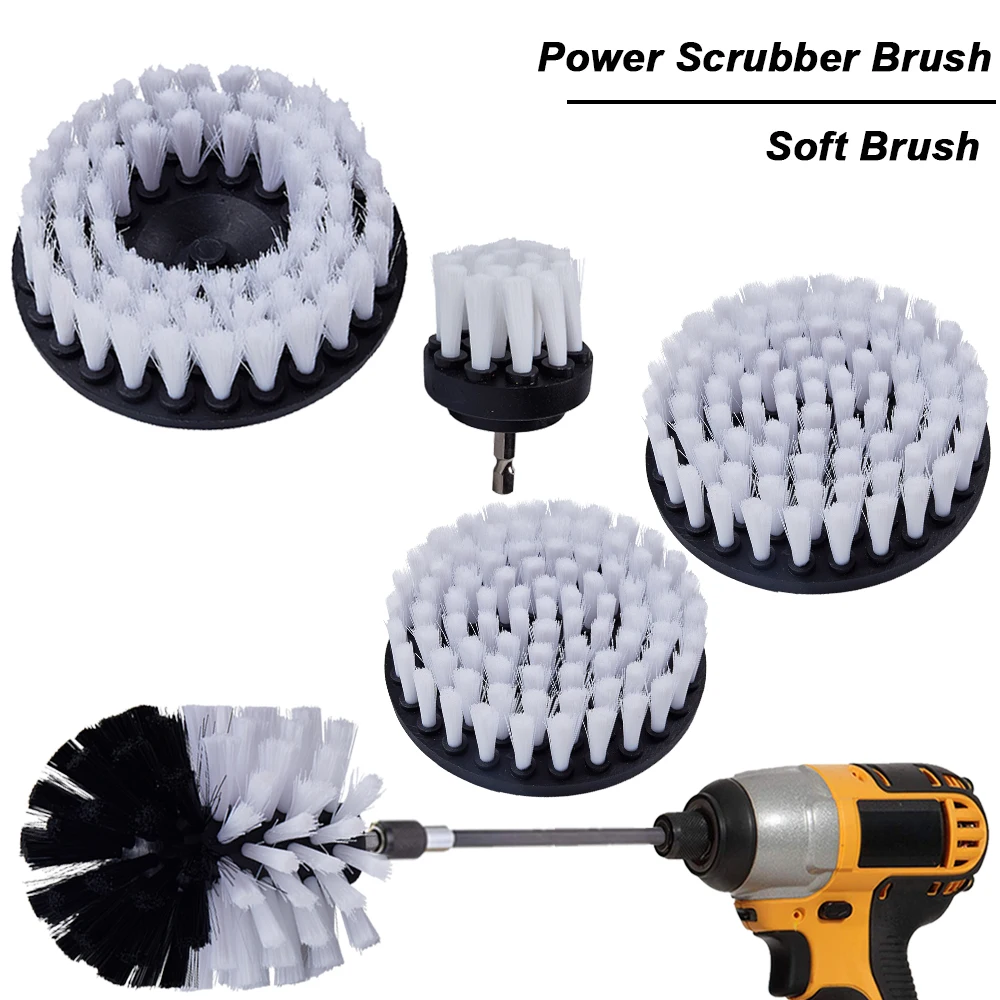White Drill Brush Power Scrubber Brush 2/3.5/4/5'' Soft Brushes For Glass Car Carpet Leather Washing
