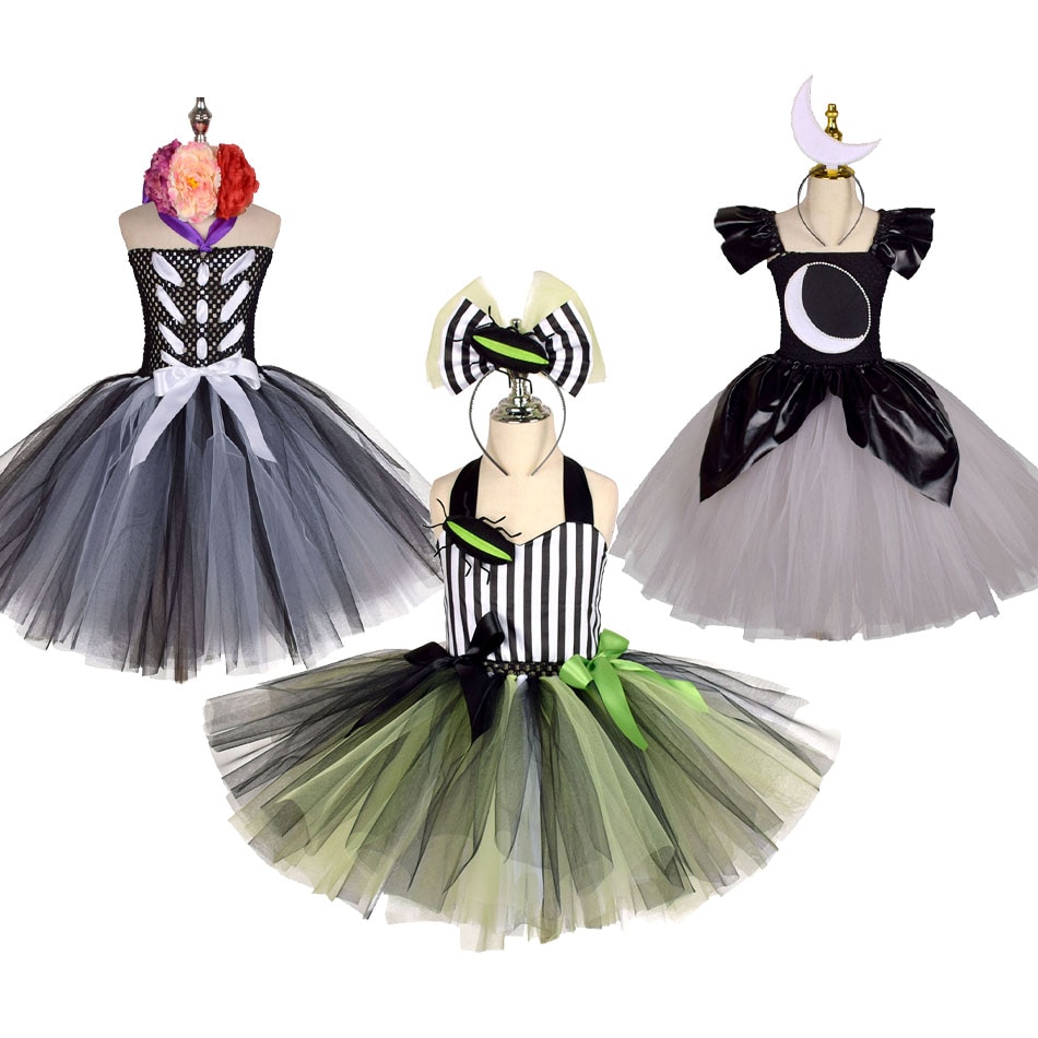 Girls Halloween Beetle Cosplay Costumes for Kids Jungle Theme Party Dress Up Clothing Creepy Skeleton Tutu Dress Evening Show
