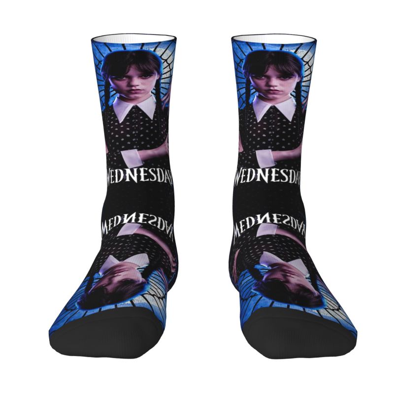Novelty Men's Supernatural Horror TV Wednesday Addams Dress Socks Unisex Breathbale Warm 3D Print Gothic Girl Crew Socks