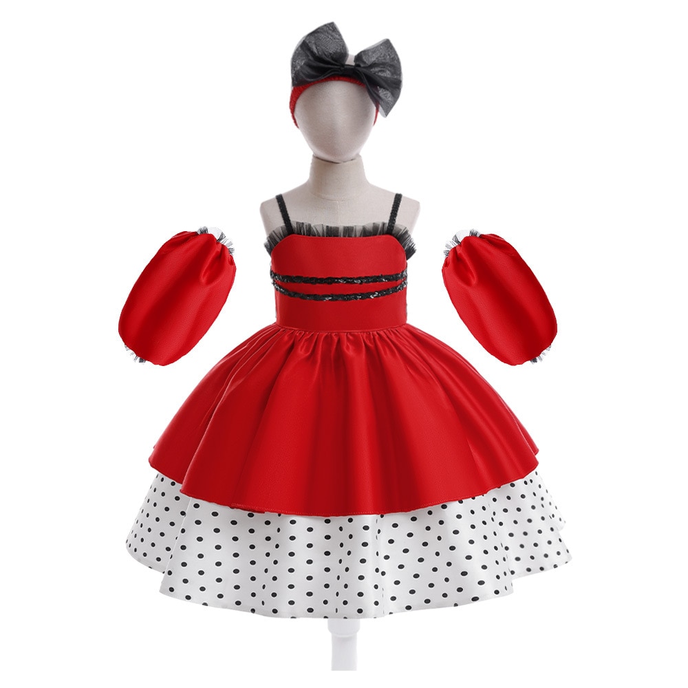 Halloween New Girls' Dress Christmas Polka Dot Red Party Performance Dress Bow Princess Dress For 3-8Year