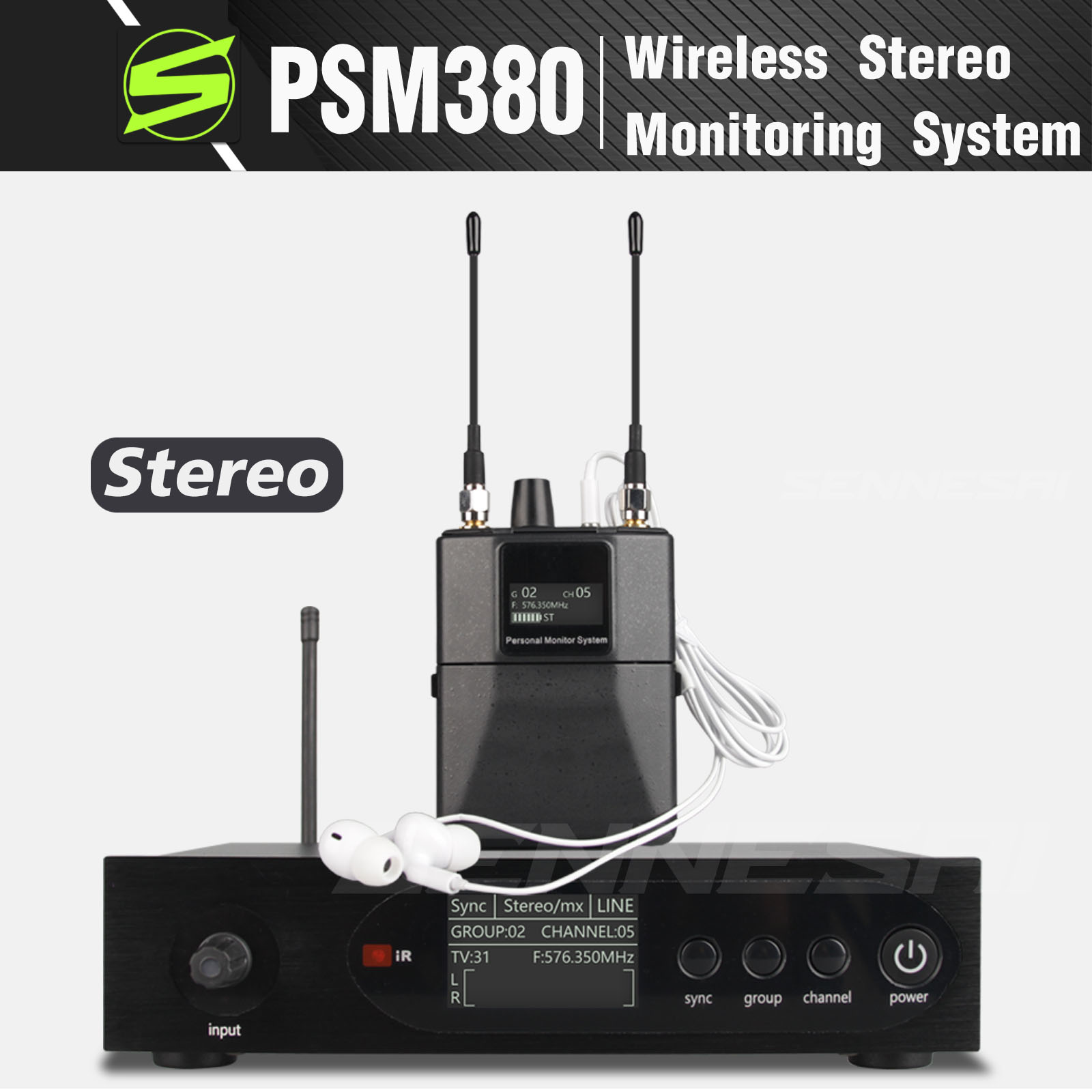 High Quality！PSM380 Stereo Wireless UHF In-Ear Audio Monitoring System，Available In Multiple Bands For Stage,Concert And Speech