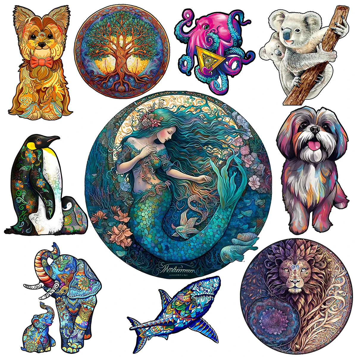 Top Quality 3D Jigsaw Wooden Puzzles  Elegant Mermaid Shaped Card Adults Kid Toys Gifts Family