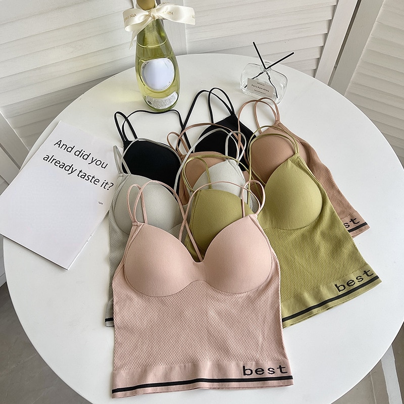 Women's Cotton Underwear Tube Tops Sexy Solid Color Top Girls Fashion Push Up Bra Woman V-Neck Without Steel Ring Lingerie