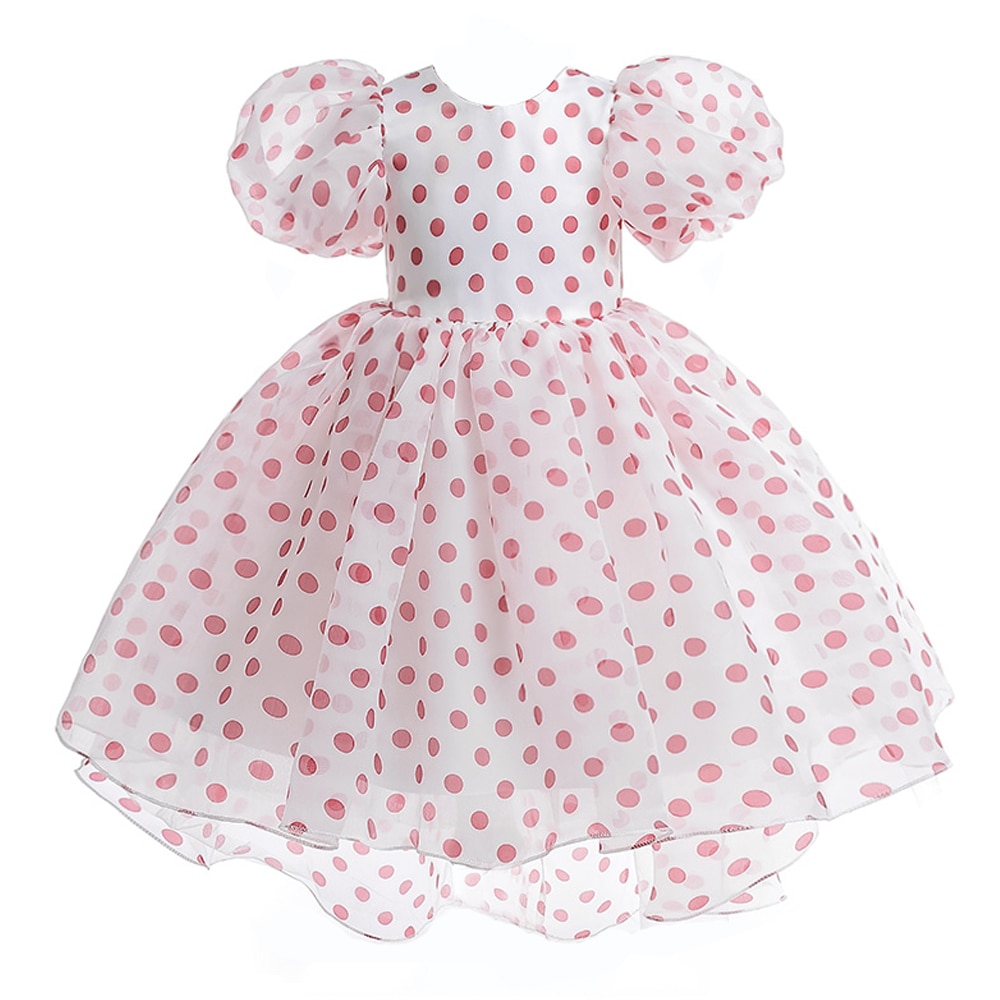 Puff Sleeve Summer Girls Dress Polka Dots Trailing Children Birthday Wedding Prom Gown Elegant Kids Girl Princess Party Dresses