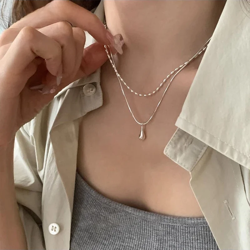 XIYANIKE Minimalist Double Layer Waterdrop Pendant Necklace For Women Korean Fashion New Jewelry