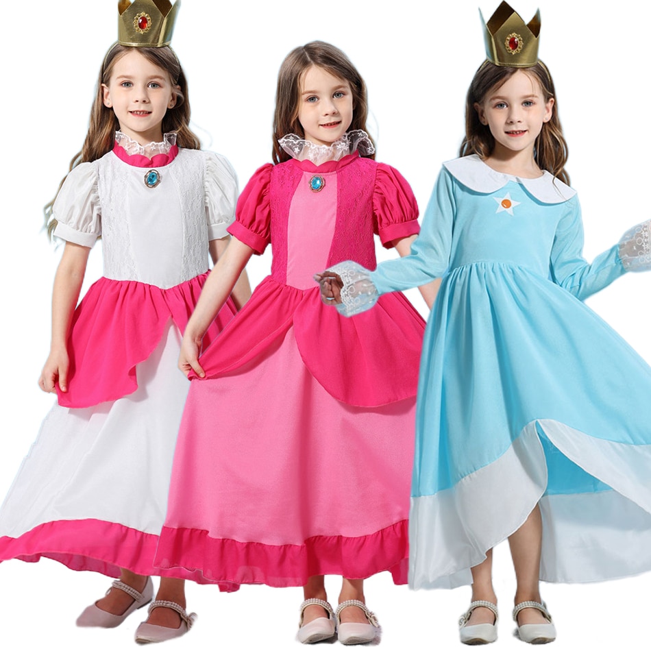 Girls Cosplay Dress Baby Princess Costume Party 2-10 Years Disguise Kids Pageant Elegant Peach Clothes Wedding Dress 2023 New