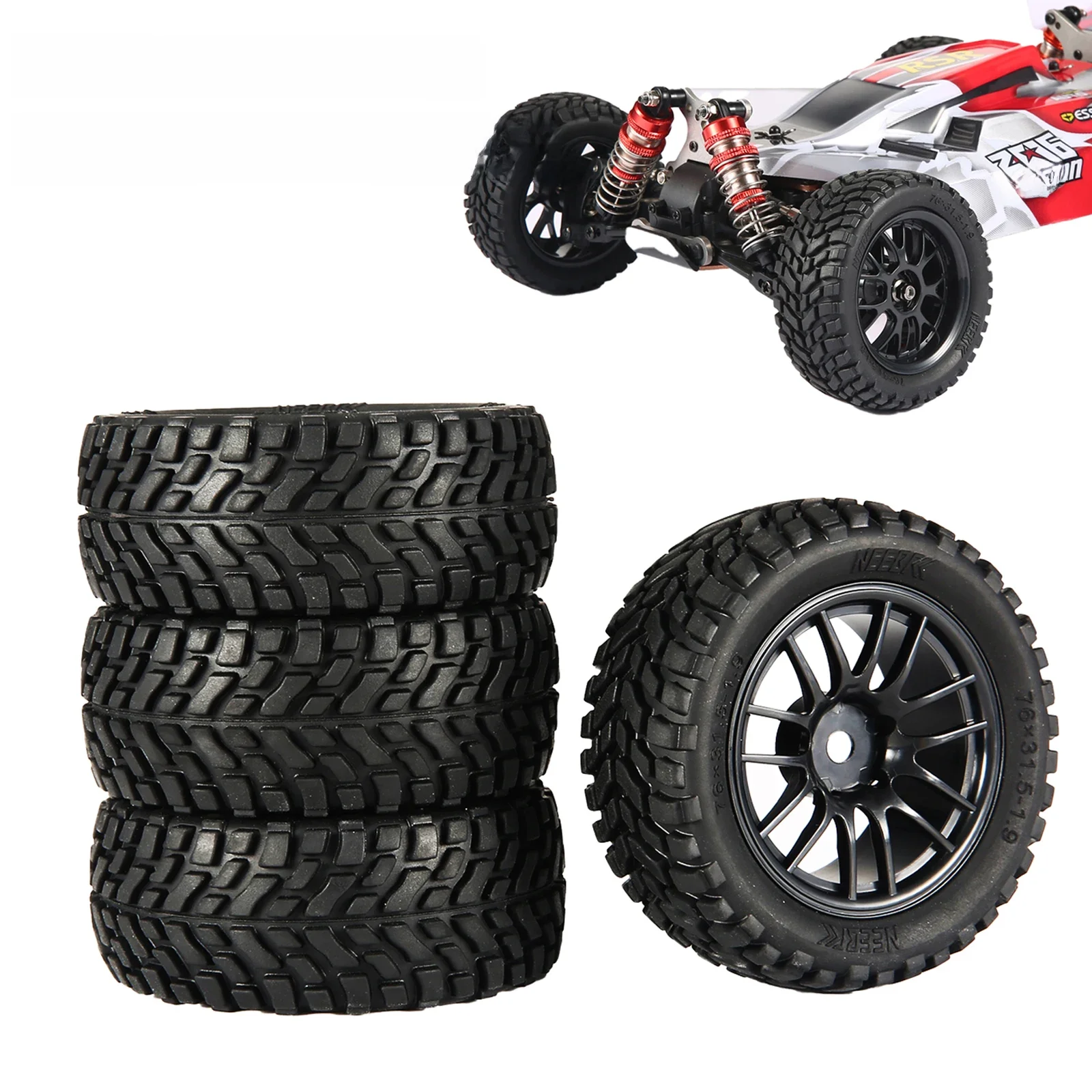 1.9 inch 75mm Off Road Buggy Tires Wheel 12mm Hex Hubs Rubber for 1/14 1/16 1/10 RC Car Wltoys