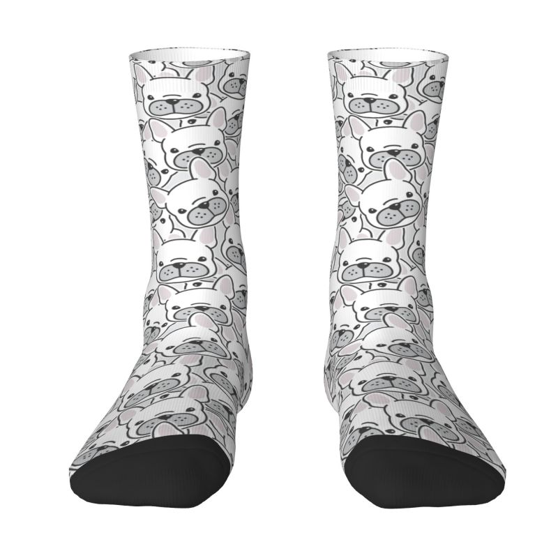 French Bulldog Puppy Men's Crew Socks Unisex Novelty 3D Printed Dog Head Pattern Dress Socks