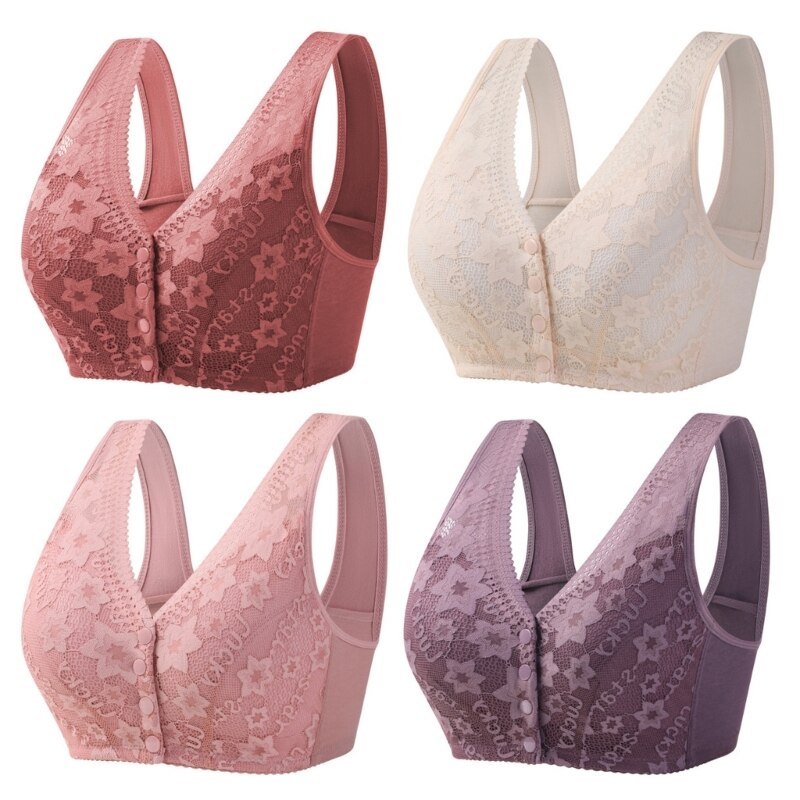 Front Button Bra Convenient Sleep Bra Comfortable Easy Close Sports Bras for Middle Aged Women Top Lace Bras