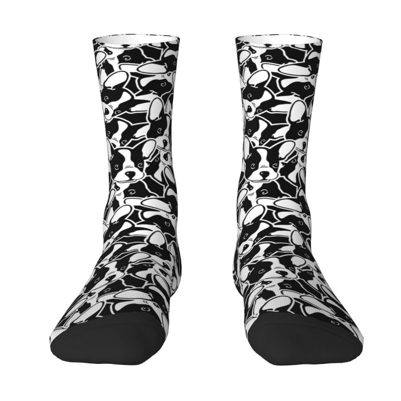 Cartoon French Bulldog Mens Crew Socks Unisex Cute Dog Spring Summer Autumn Winter Dress Socks