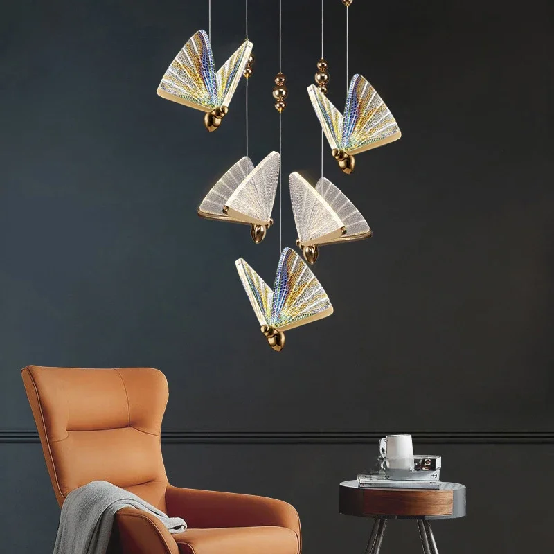Nordic Colorful Butterfly LED Pendant Lamps for Home Bedroom Living Room Indoor Golden LED Suspened