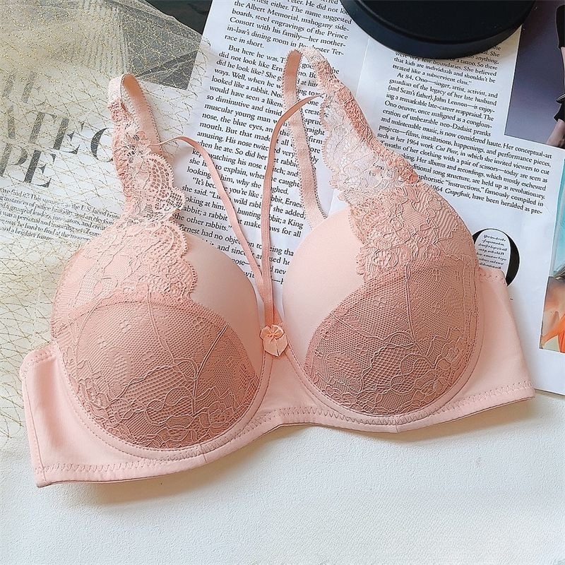 Simple Sexy Bras Cross Ribbon Design European & American Gathering Sweet Underwear Pure Desire Thin Cup Lace Fashion Lingeri