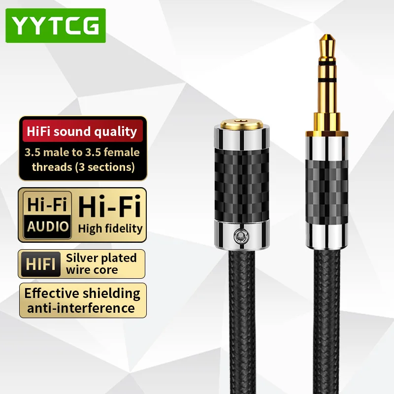 Headphone Extension Cable 3.5mm Jack Male to Female AUX Cable OFC Silver Plating Aux Stereo Adapter