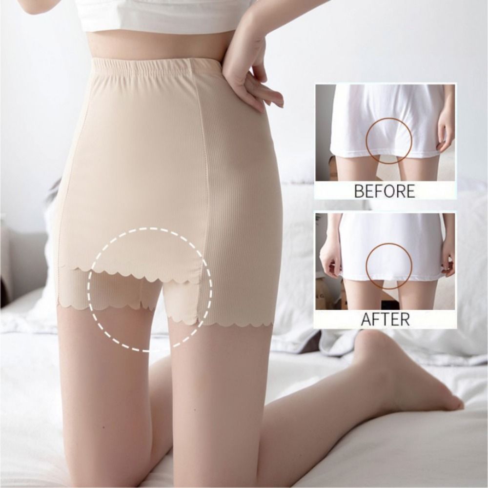 Seamless Skirt Shorts Ice Silk Double-layer High Waist Leggings Safety Pants Women's Shapewear With Crotch
