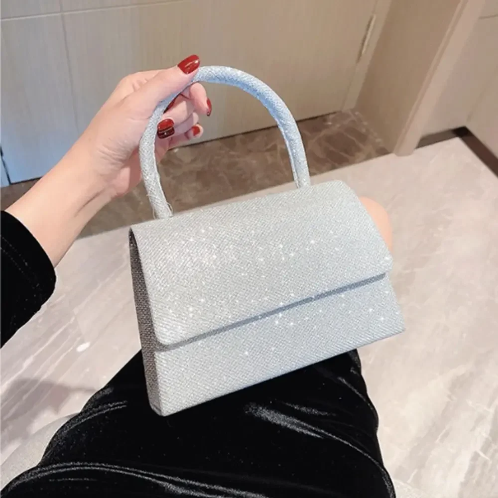 New Silver Bright Silk Evening Bag Women Elegant Fashion Banquet Clutch Chain Shoulder Bags Luxury